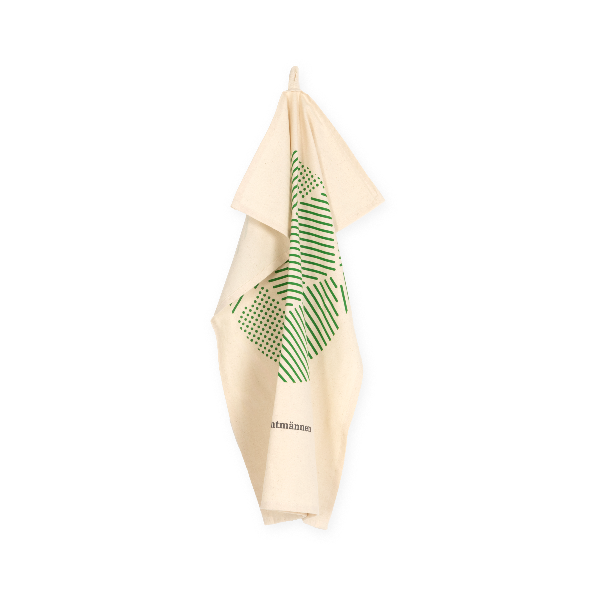 hängande kökshandduk med lantmännen logga och mönster