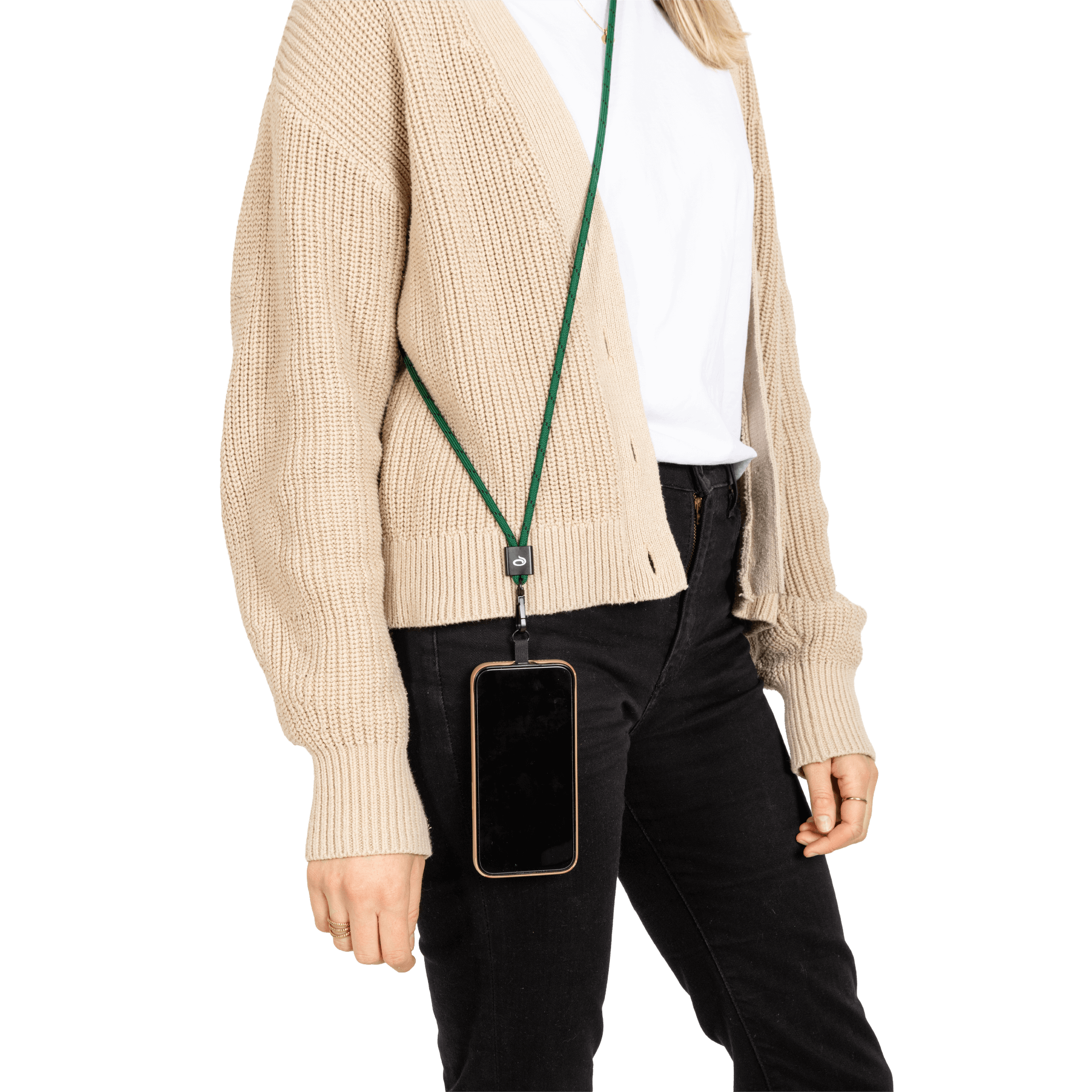 grönt mobilband runt axel