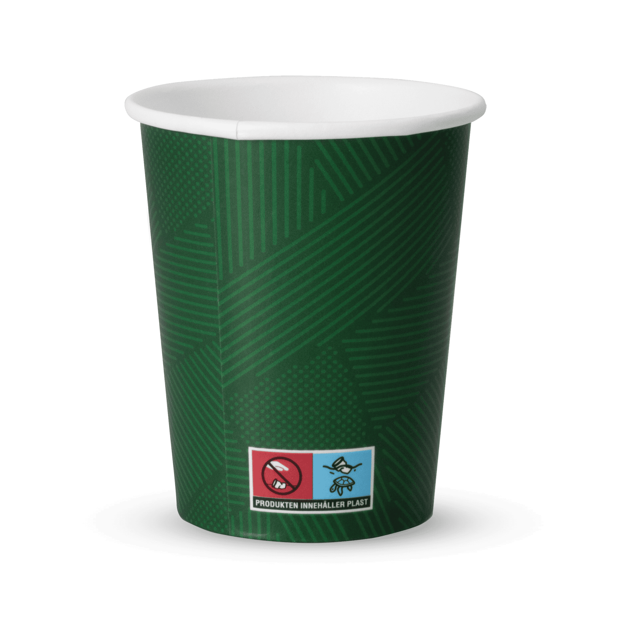 grön pappersmugg med hållbarhets logga