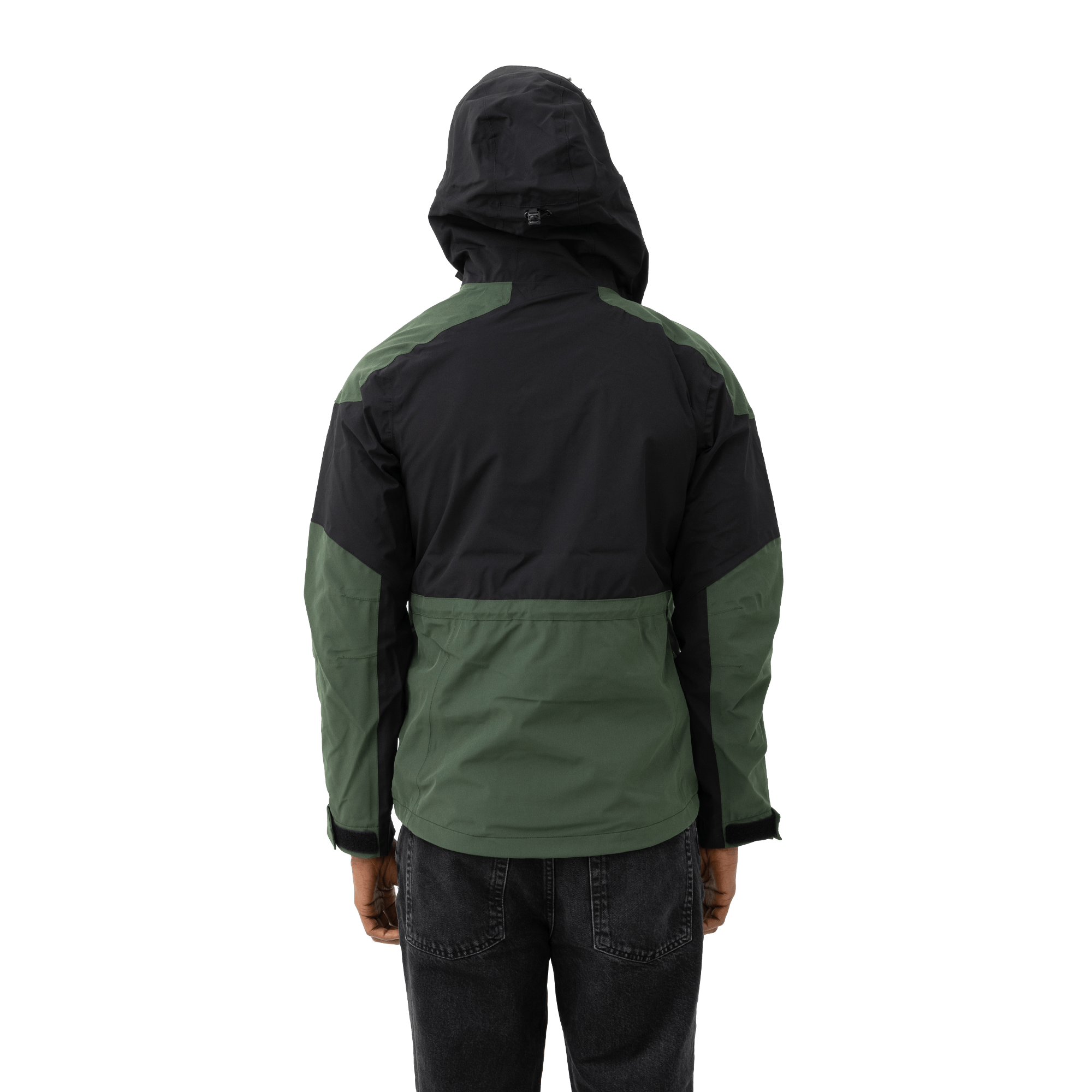 svart och grön jacka baksida