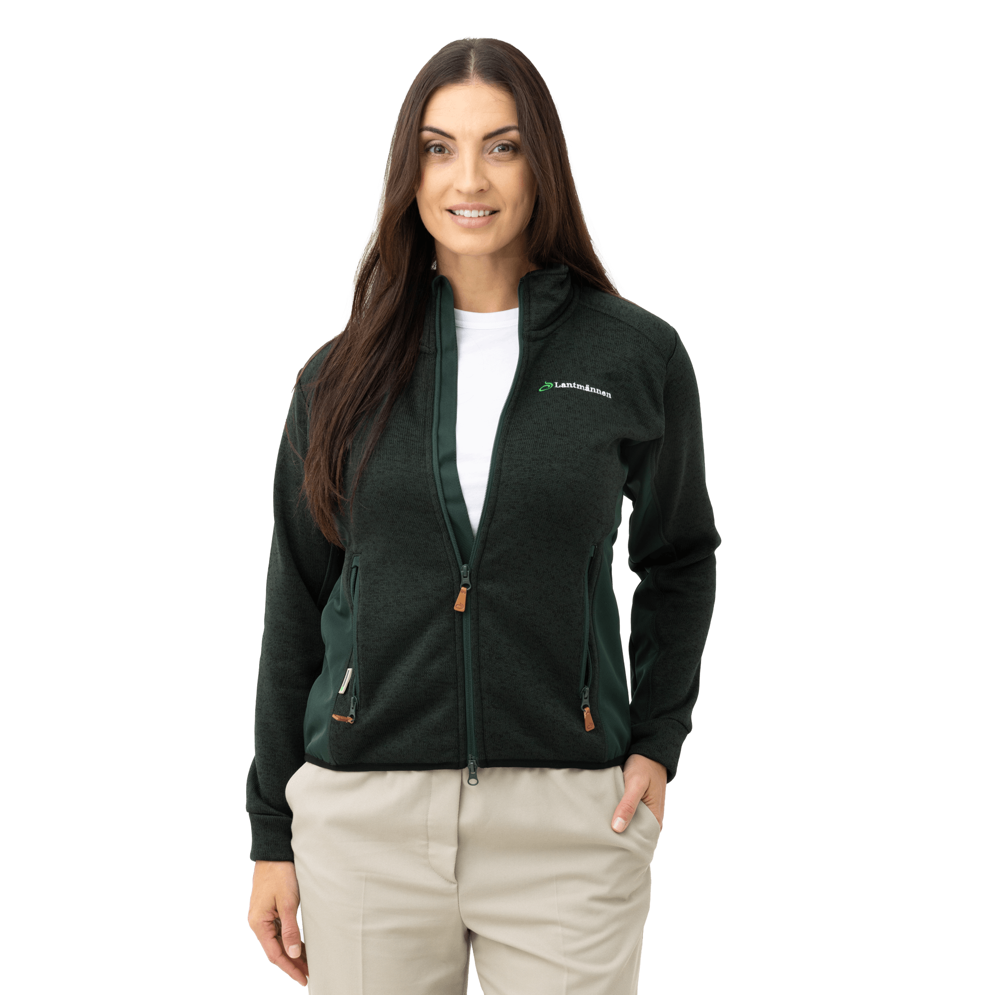 grön fleece på modell med lantmännen logga