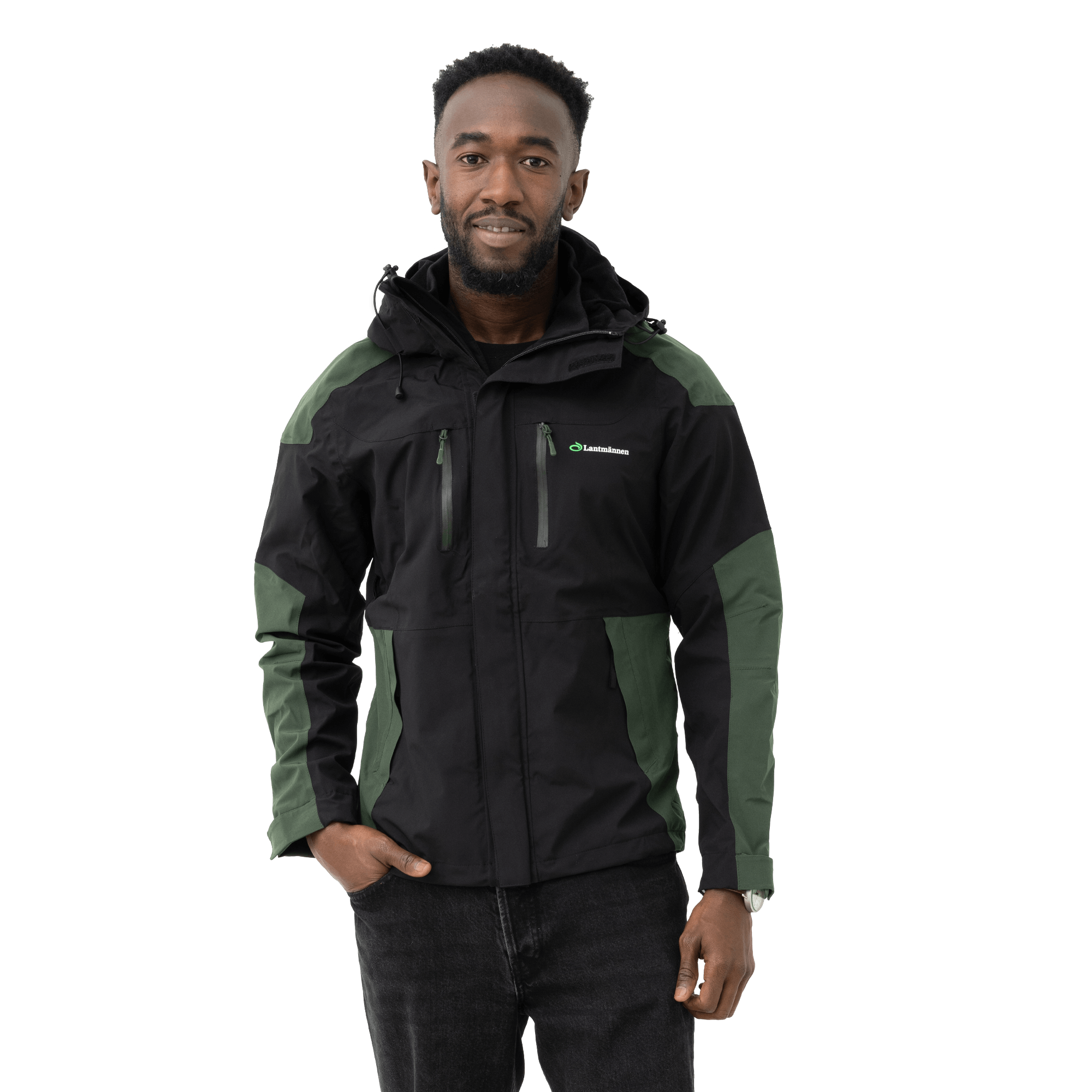 svart och grön jacka med lantmännen logo