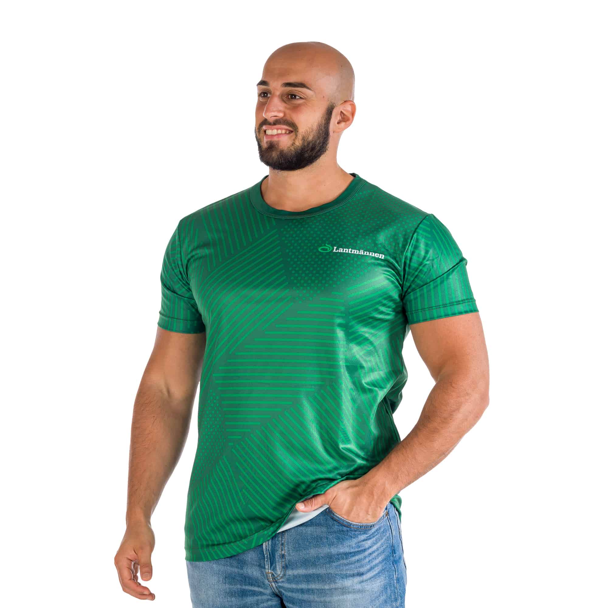 grön funktionstshirt med lantmännen logga och mönster