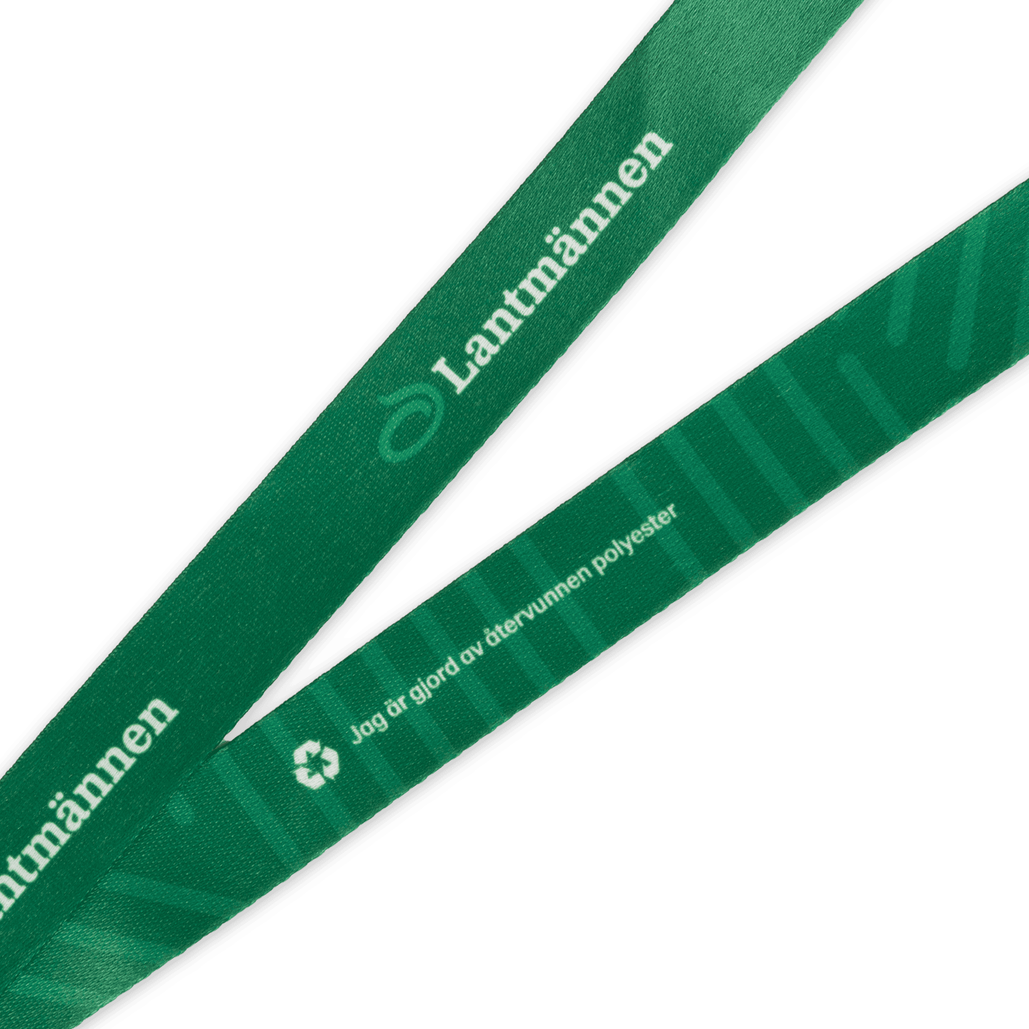 nyckelband med lantmännen logga och mönster med närbild på hållbarhetsinformation